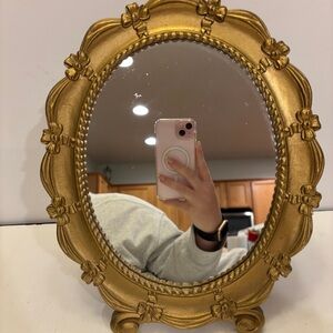 Vintage 1948 Gold Frame Mirror Oval Gilded Ornate Stand Up Make Up Vanity Decor